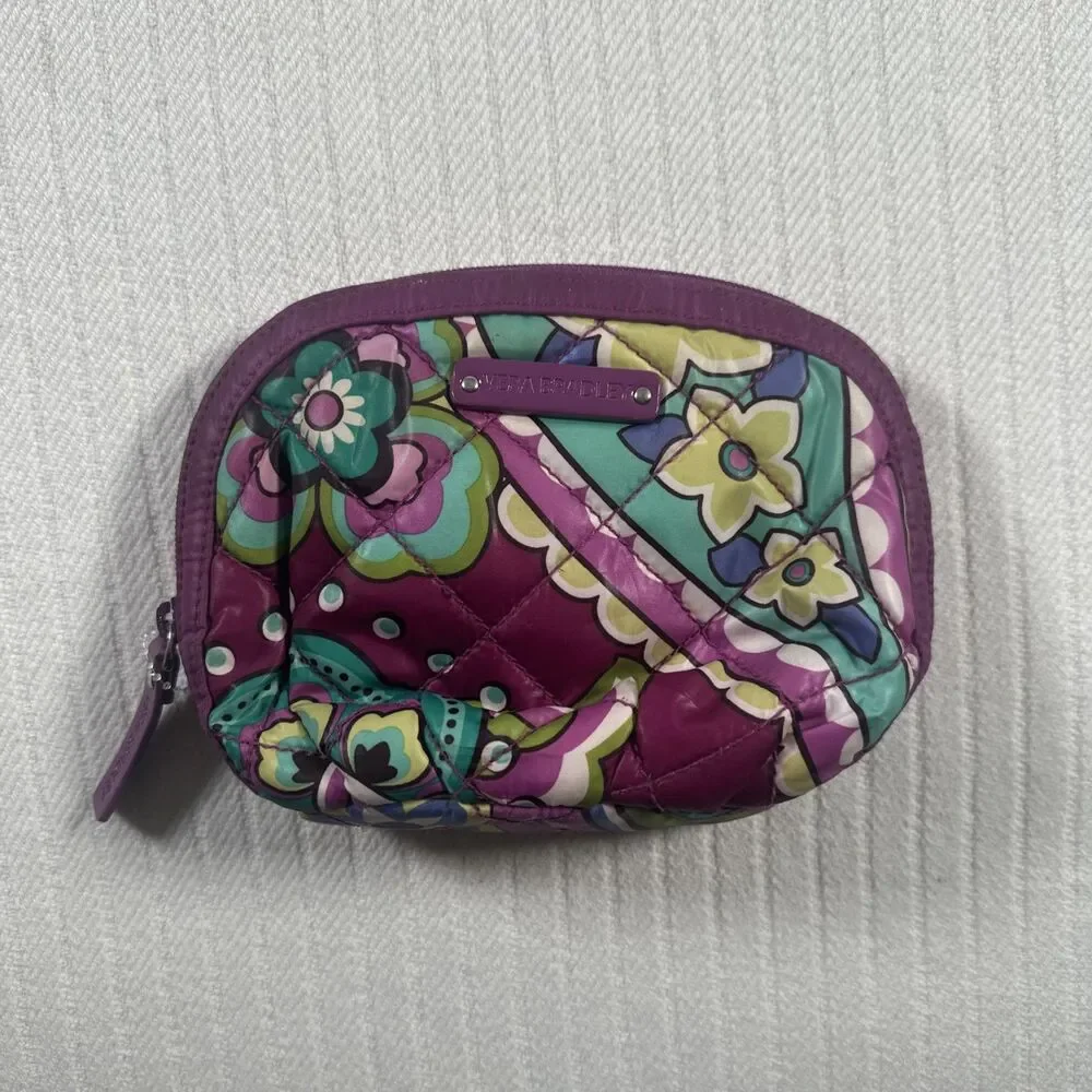 Vera Bradley Floral Coin Purse Zip Pouch Quilted Purple Multicolor Wallet - Picture 9 of 16
